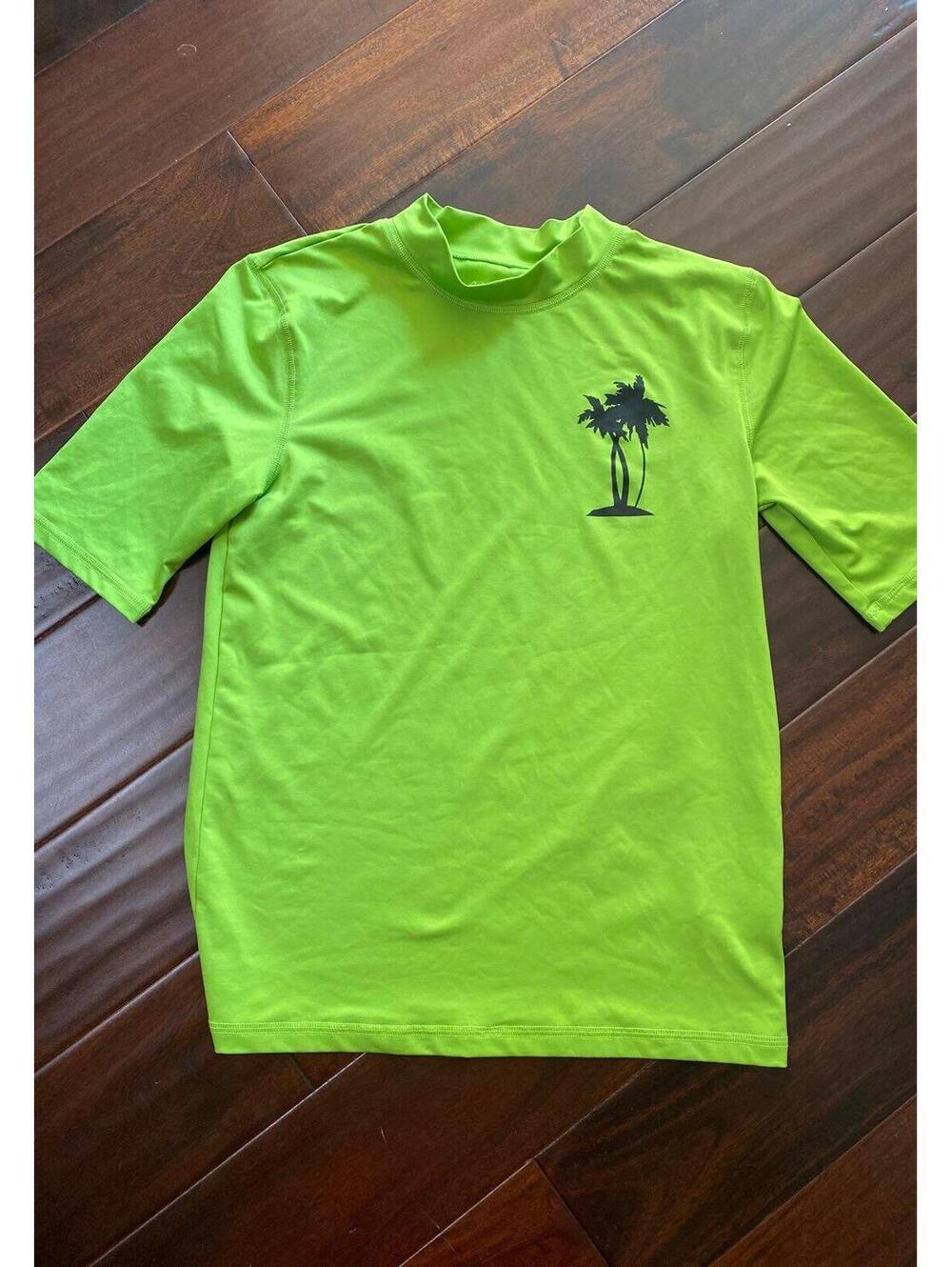 Salt & Jack Lime Green Short Sleeve Performance Swim Shirt Palm Tree Graphic XL